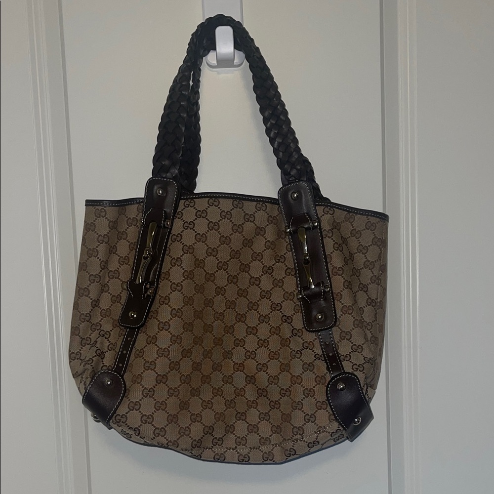 Source Unknown Brown and Black Tote with Braided Handles